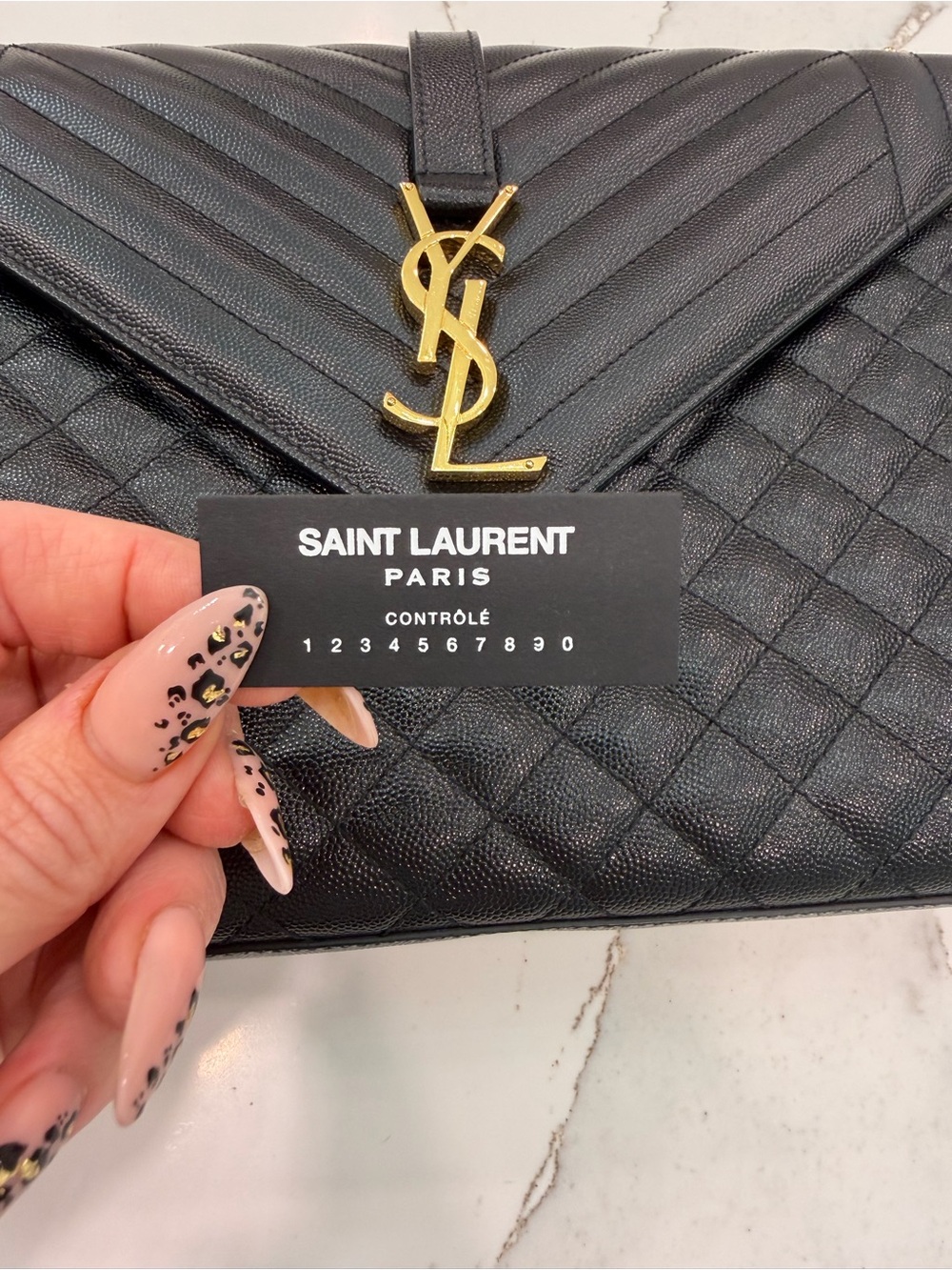 Saint Laurent Black Quilted Chevron Envelope Shoulder Bag with Gold Hardware - Picture 12 of 13